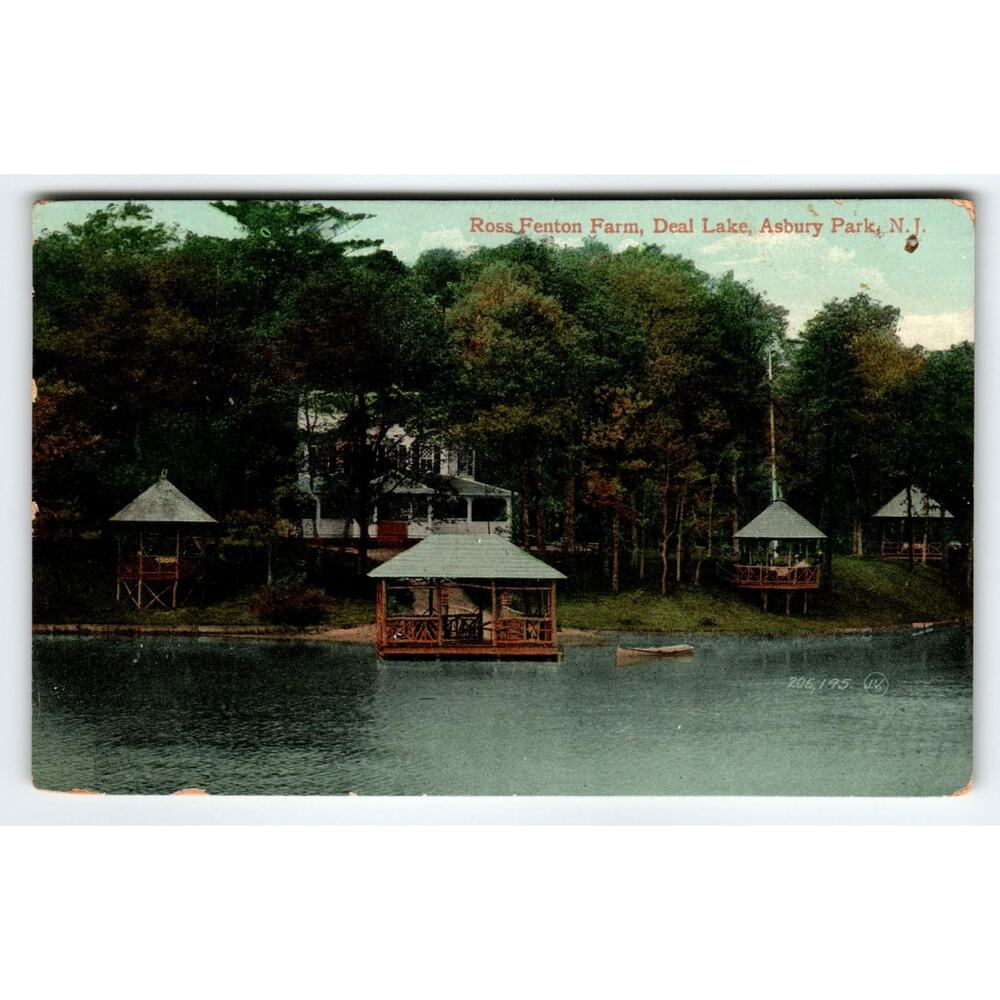 Vintage Ross Fenton Farm Deal Lake Asbury Park NJ 1910 Postcard Gazebos Canoe